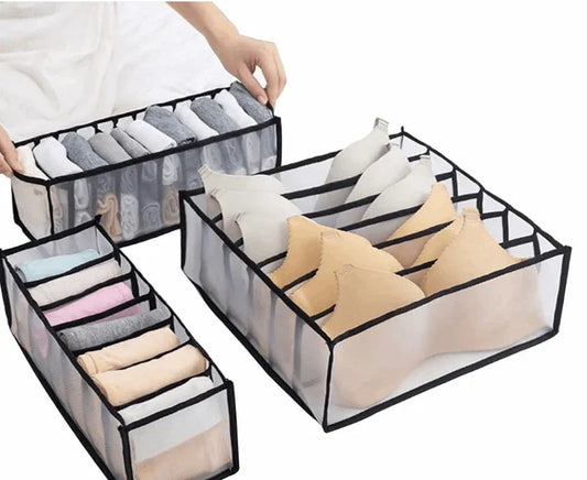 3-Pack Underwear Organizer Drawer Divider – Foldable Mesh Storage Boxes with 6, 7, and 11 Cells - KAVE
